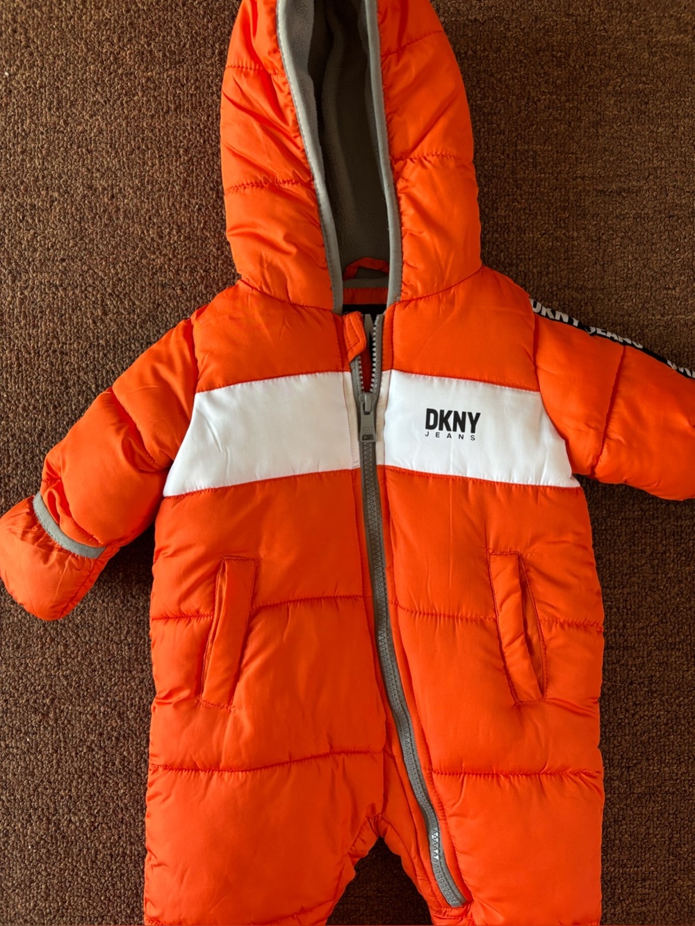 DKNY Orange and White Puffer snowsuit